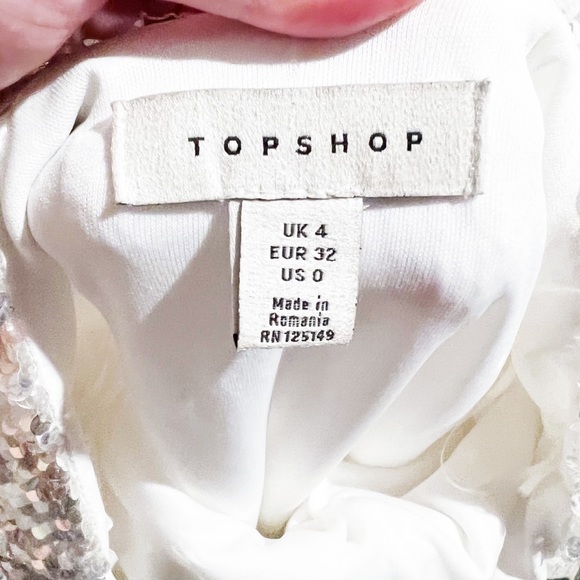 Topshop Sequin Halter Mermaid Iridescent Mini Tie Neck Dress size 0 - Picture 8 of 9